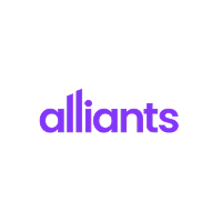 Alliants logo with black circle background and purple lowercase text.